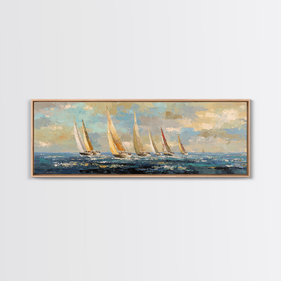 Sailboats on a Bright Sparkling Harbor Canvas Print, Impressionist Art, Landscape Art, Living Room Decor, Abstract Art, IMP-3x1-49