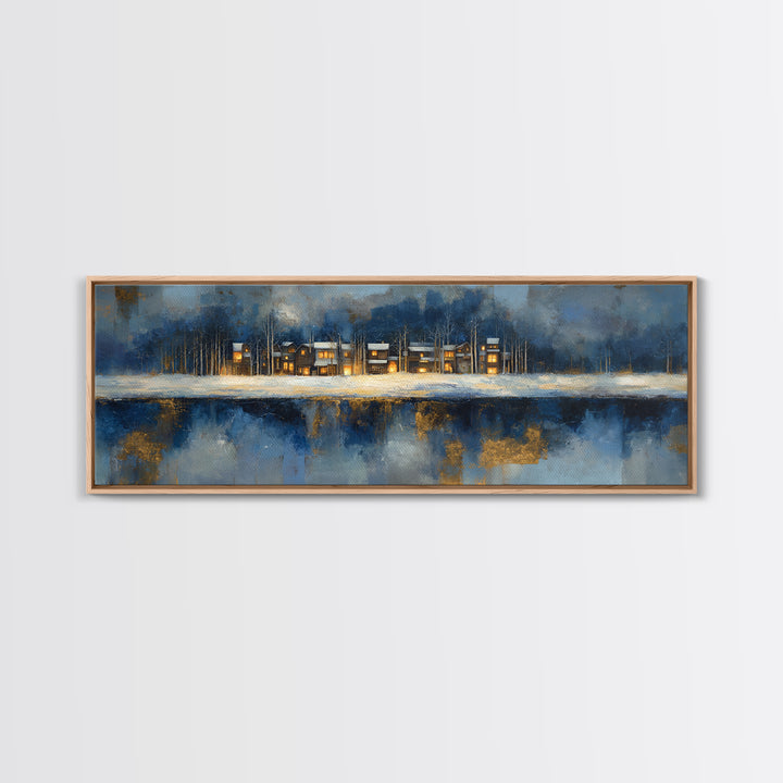 Snowy Village with Warm Glowing Windows Canvas Print, Impressionist Art, Wall Art Framed, Living Room Decor, Impression, IMP-3x1-5