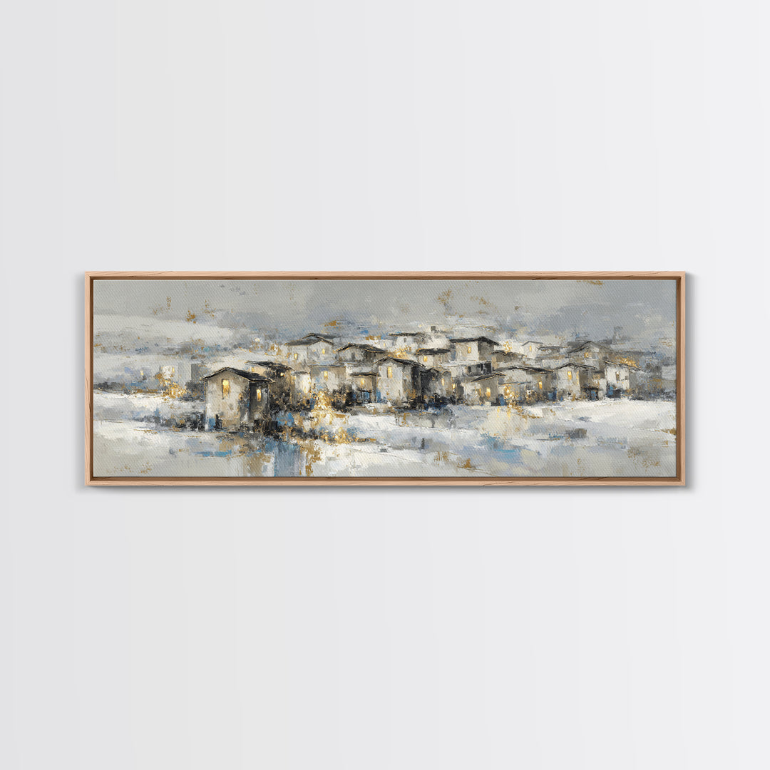 Snowy Village with Warm Glowing Windows Canvas Print, Impressionist Art, Colorful Wall Art, Living Room Decor, Impression, IMP-3x1-53