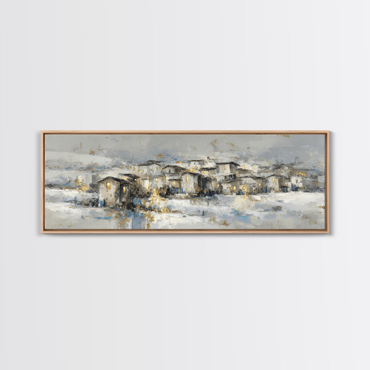 Snowy Village with Warm Glowing Windows Canvas Print, Impressionist Art, Colorful Wall Art, Living Room Decor, Impression, IMP-3x1-53