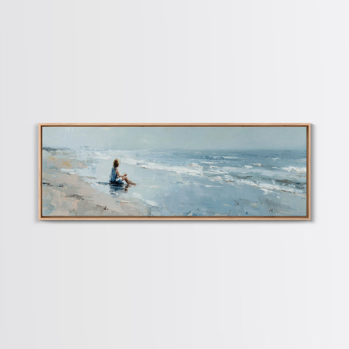 Coastal Beach Figures Framed Canvas Print, Impressionist Art, Art Print, Living Room Decor, Impression, Modern Wall Art, IMP-3x1-59