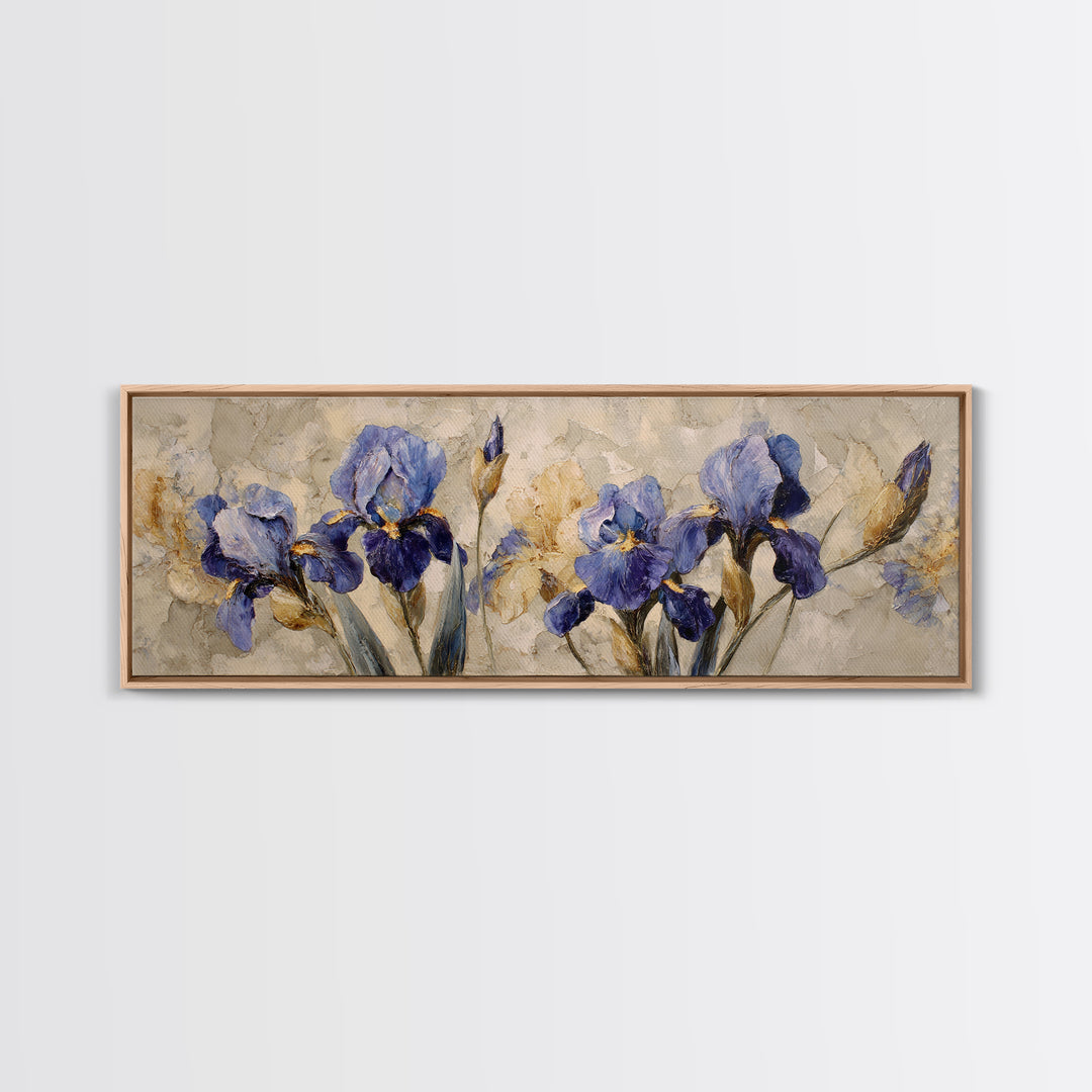 Iris Garden with Blue Violet Strokes Canvas Print, Impressionist Art, Printable Wall Art, Living Room Decor, Impression, IMP-3x1-84