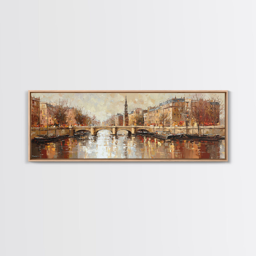 Paris Bridge Reflected Canvas Print, Impressionist Art, Oil Painting, Living Room Decor, Impression, Coastal Wall Art, IMP-3x1-95