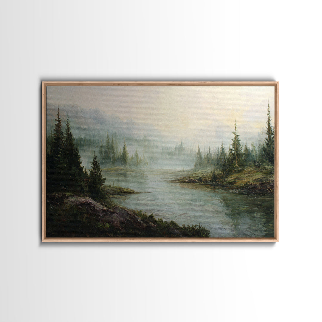 Mountain Lake with Sparkling Reflections Framed Canvas Print, Impressionist Art, Wall Art, Living Room Decor, Impression, IMP-3x2-100