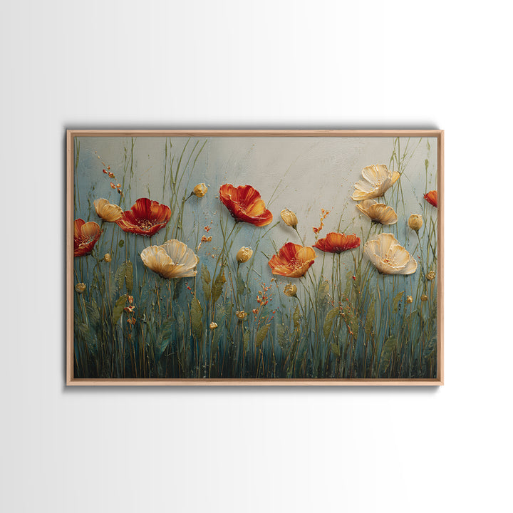 Poppies Blowing Through Green Grass Canvas Print, Impressionist Art, Landscape Painting, Living Room Decor, Watercolor Art, IMP-3x2-16