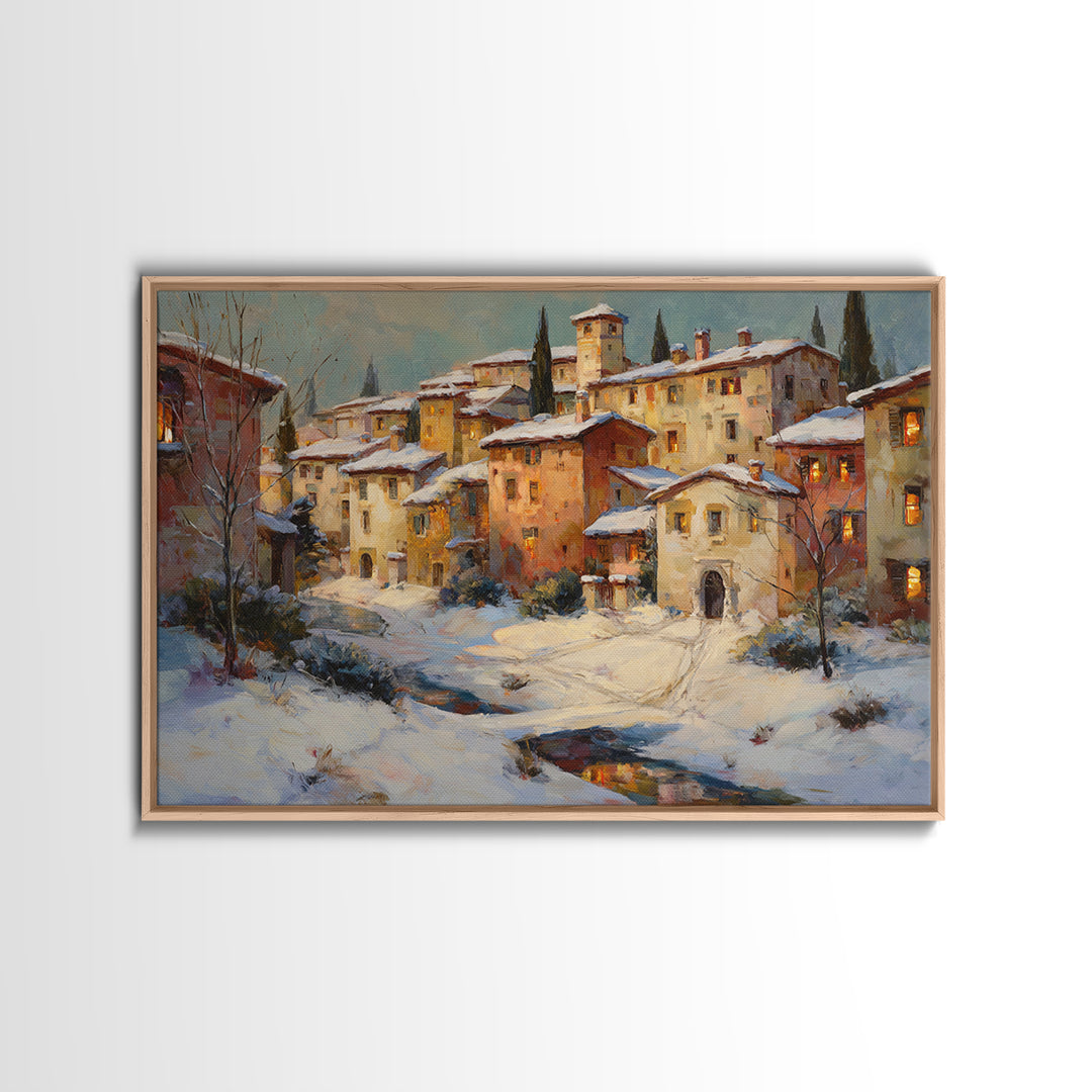 Snowy Village with Warm Glowing Windows Canvas Print, Impressionist Art, Gallery Wall Art, Living Room Decor, Impression, IMP-3x2-17