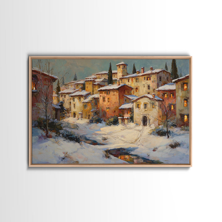 Snowy Village with Warm Glowing Windows Canvas Print, Impressionist Art, Gallery Wall Art, Living Room Decor, Impression, IMP-3x2-17