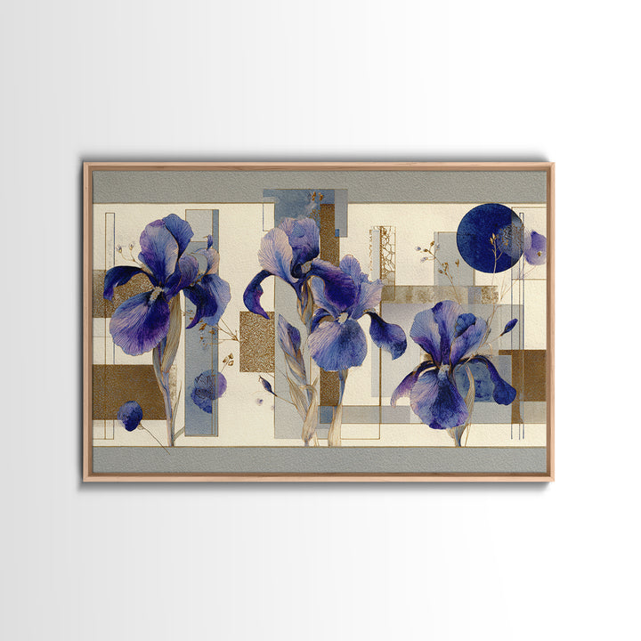 Iris Garden with Blue Violet Strokes Framed Canvas Print, Impressionist Art, Landscape Wall Art, Living Room Decor, Impression, IMP-3x2-24