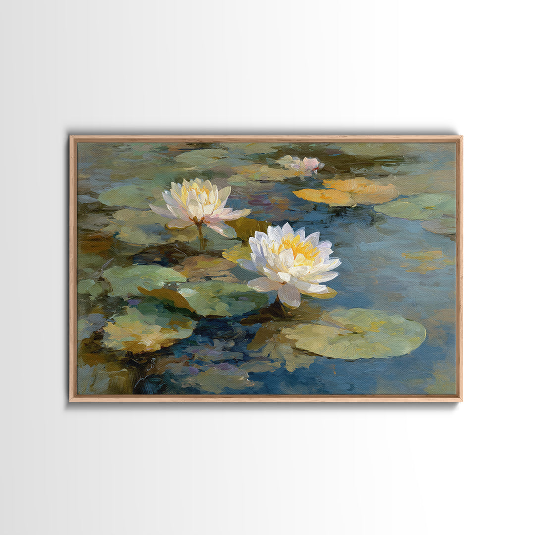 Water Lilies Floating on a Sunlit Pond Canvas Print, Impressionist Art, Modern Decor, Living Room Decor, Fine Art, Impression, IMP-3x2-29