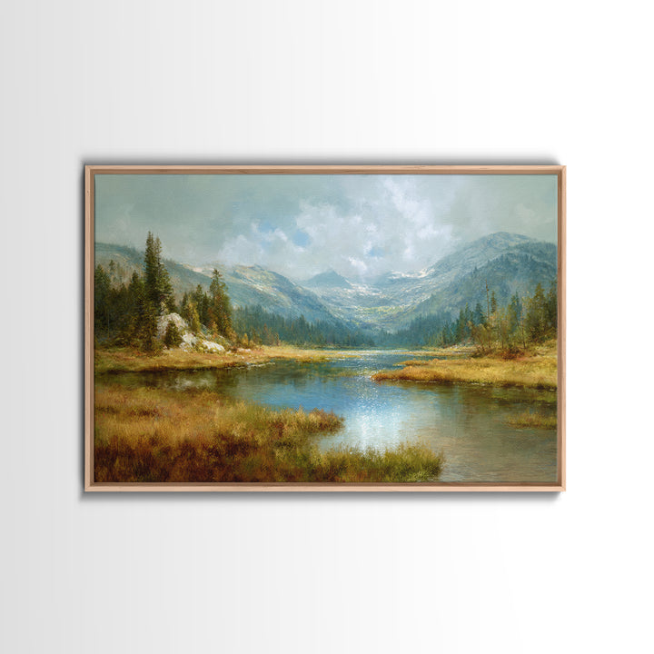 Mountain Lake with Sparkling Reflections Canvas Print, Impressionist Art, Horizontal Wall Art, Living Room Decor, Impression, IMP-3x2-4