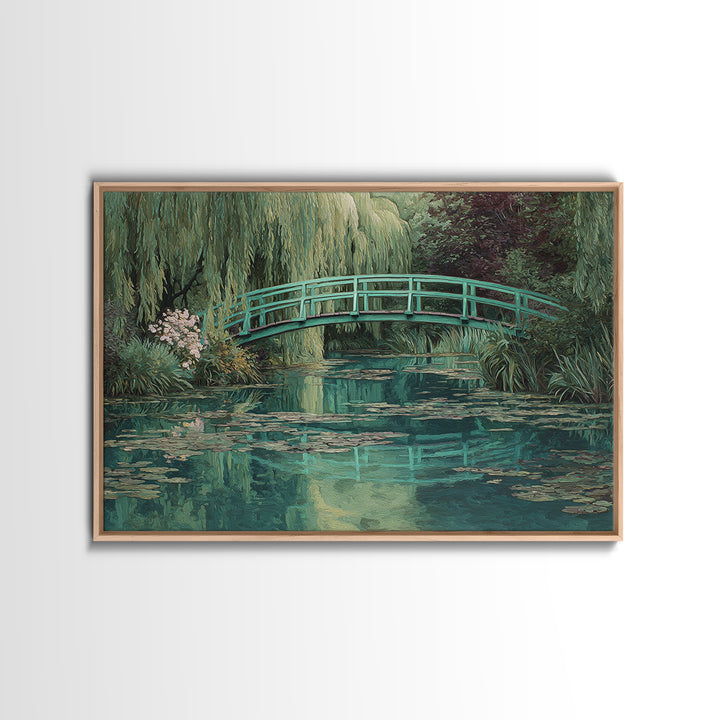Water Garden Bridge Framed Canvas Print, Impressionist Art, Abstract Painting, Living Room Decor, Fine Art, Impression, IMP-3x2-46