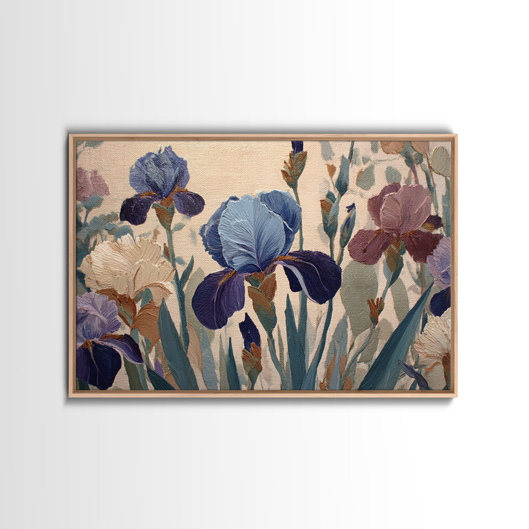 Iris Garden with Blue Violet Strokes Canvas Print, Impressionist Art, Gallery Decor, Living Room Decor, Fine Art, Impression, IMP-3x2-48