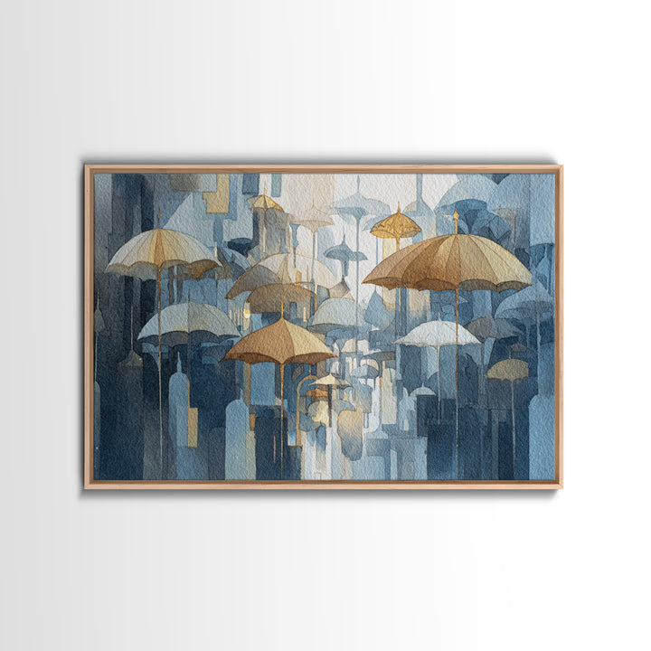 Rainy Boulevard with Umbrella Shapes Canvas Print, Impressionist Art, Neutral Decor, Living Room Decor, Fine Art, Impression, IMP-3x2-49