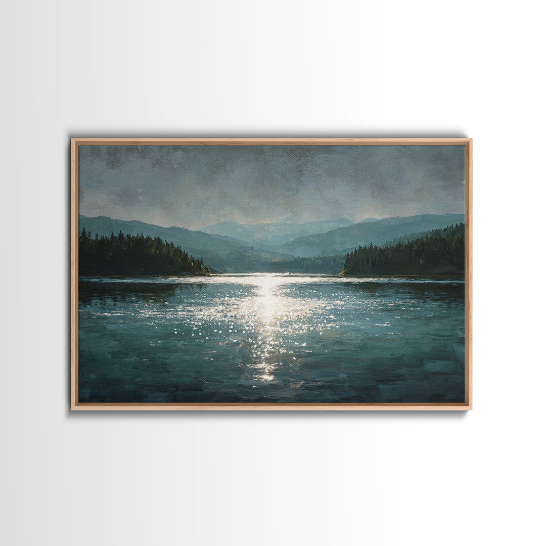 Mountain Lake with Sparkling Reflections Canvas Print, Impressionist Art, Landscape Art, Living Room Decor, Impression, IMP-3x2-52