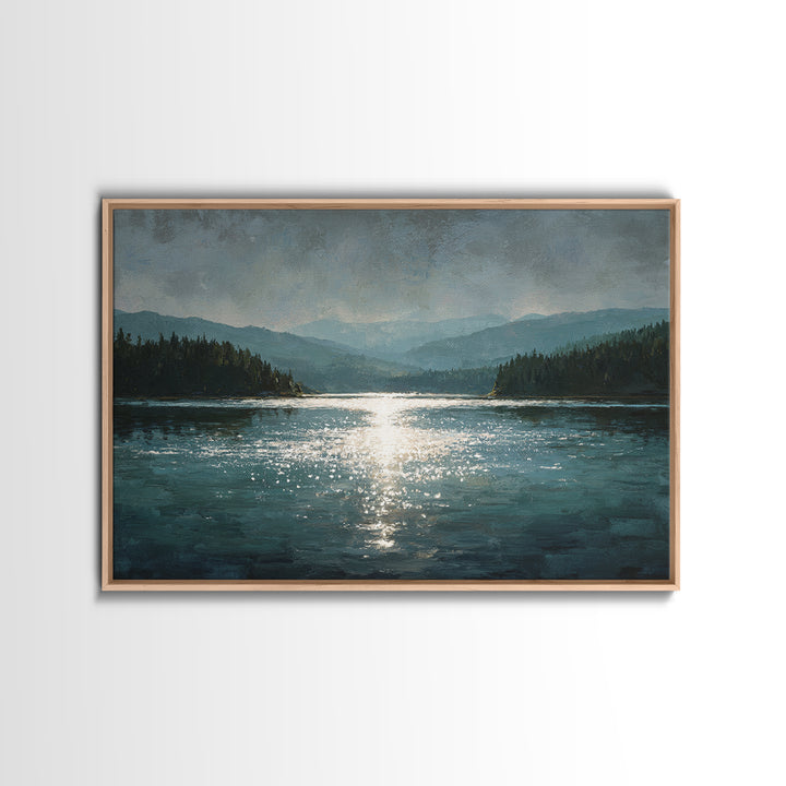 Mountain Lake with Sparkling Reflections Canvas Print, Impressionist Art, Landscape Art, Living Room Decor, Impression, IMP-3x2-52