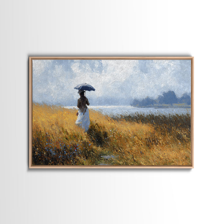 Woman with Parasol in Breezy Meadow Canvas Print, Impressionist Art, Horizontal Wall Art, Living Room Decor, Impression, IMP-3x2-55