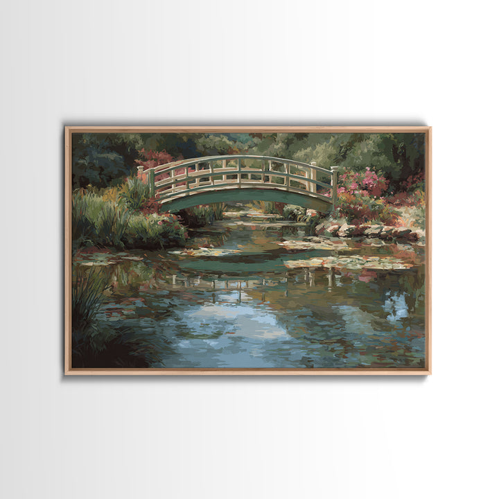Water Garden Bridge Framed Canvas Print, Impressionist Art, Abstract Painting, Living Room Decor, Fine Art, Impression, IMP-3x2-70