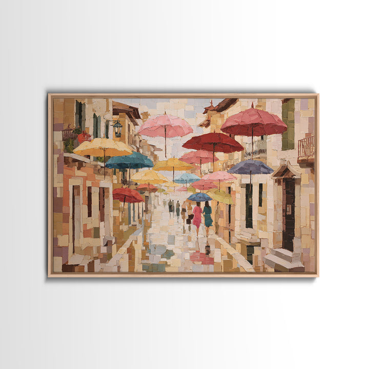 Rainy Boulevard with Umbrella Shapes Canvas Print, Impressionist Art, Neutral Decor, Living Room Decor, Fine Art, Impression, IMP-3x2-73