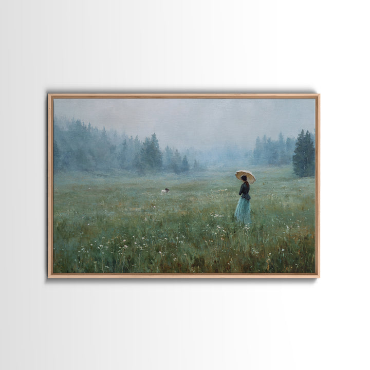 Woman with Parasol in Breezy Meadow Framed Canvas Print, Impressionist Art, Luxury Decor, Living Room Decor, Impression, IMP-3x2-79