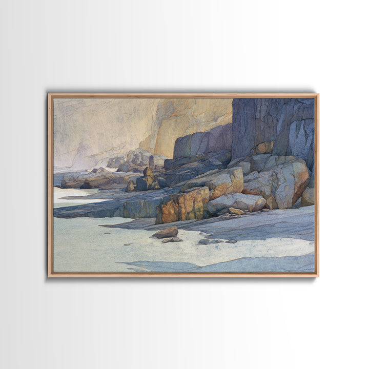 Soft Seaside Cliffs Framed Canvas Print, Impressionist Art, Fine Art Print, Living Room Decor, Fine Art, Impression, Painting, IMP-3x2-81