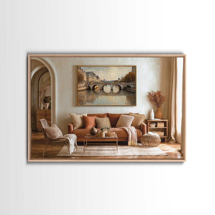 Paris Bridge Reflected Canvas Print, Impressionist Art, Farmhouse Decor, Living Room Decor, Impression, Landscape Wall Art, IMP-3x2-83