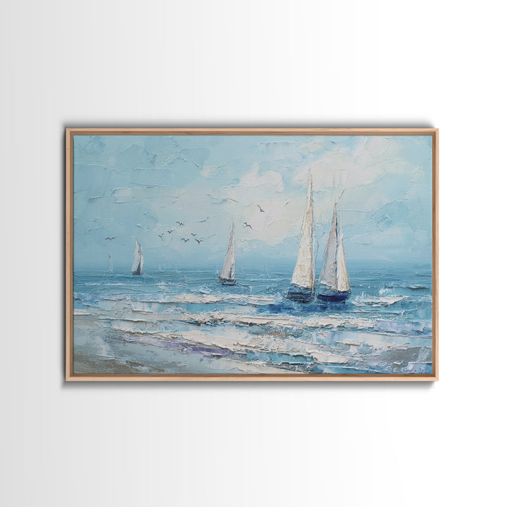 Sailboats on a Bright Sparkling Harbor Canvas Print, Impressionist Art, Statement Artwork, Living Room Decor, Impression, IMP-3x2-85