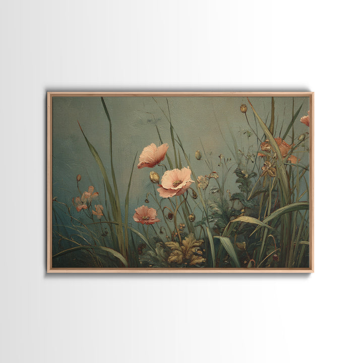 Poppies Blowing Through Green Grass Canvas Print, Impressionist Art, Painting, Living Room Decor, Fine Art, Impression, IMP-3x2-88