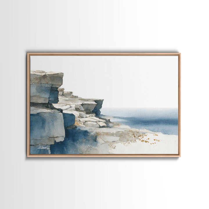 Soft Seaside Cliffs Framed Canvas Print, Impressionist Art, Modern Art, Living Room Decor, Impression, Statement Artwork, IMP-3x2-9