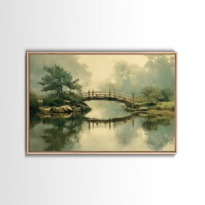 Water Garden Bridge Canvas Print, Impressionist Art, Landscape Art, Living Room Decor, Fine Art, Impression, Textured Painting, IMP-3x2-94