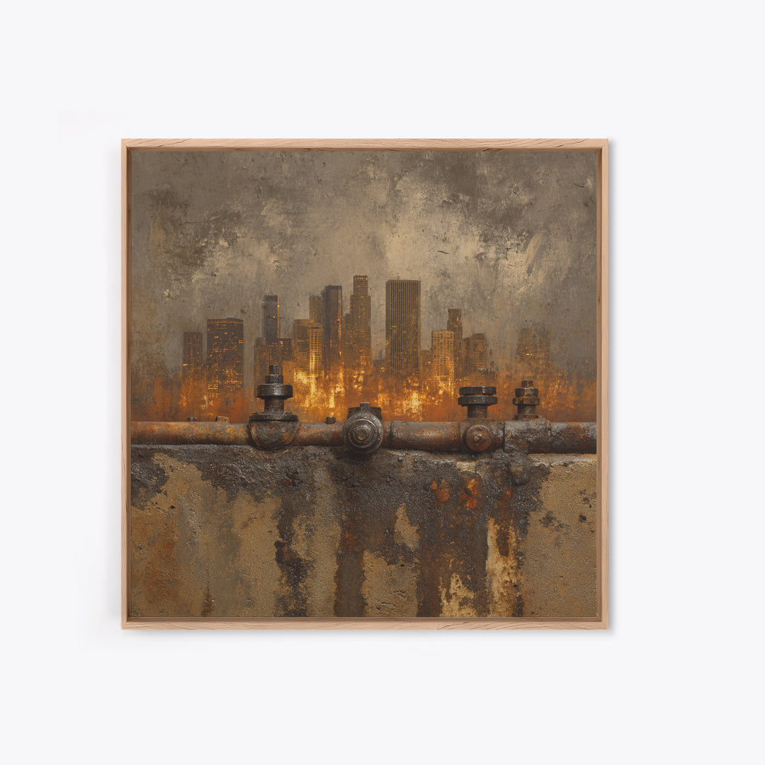 Industrial City Skyline Framed Canvas Print, Industrial Art, Art, Living Room Decor, Fine Art, Foundry, Printable Art, IND-1x1-12