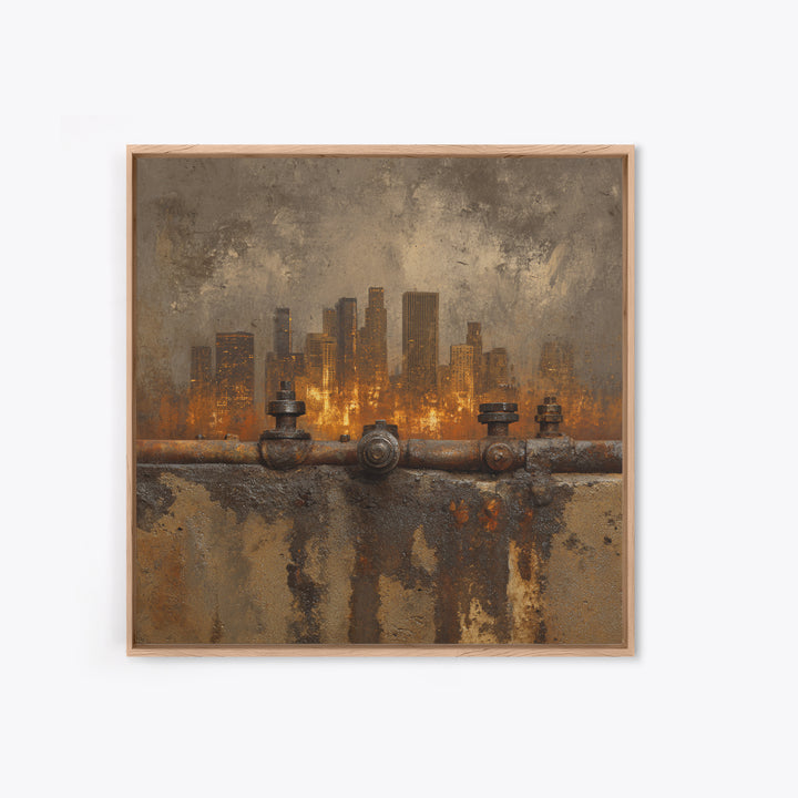 Industrial City Skyline Framed Canvas Print, Industrial Art, Art, Living Room Decor, Fine Art, Foundry, Printable Art, IND-1x1-12