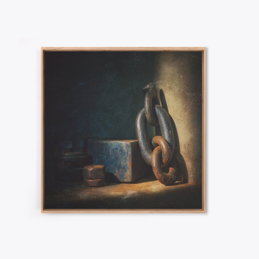 Chain and Hook Still Life Framed Canvas Print, Industrial Art, Printable Art, Living Room Decor, Watercolor Art, Foundry, IND-1x1-16