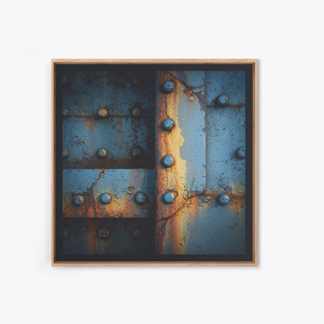 Riveted Metal Panel Texture Study Canvas Print, Industrial Art, Steampunk Decor, Living Room Decor, Oil Painting, Foundry, IND-1x1-22