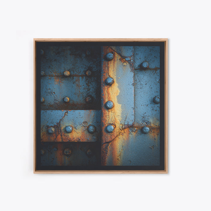 Riveted Metal Panel Texture Study Canvas Print, Industrial Art, Steampunk Decor, Living Room Decor, Oil Painting, Foundry, IND-1x1-22