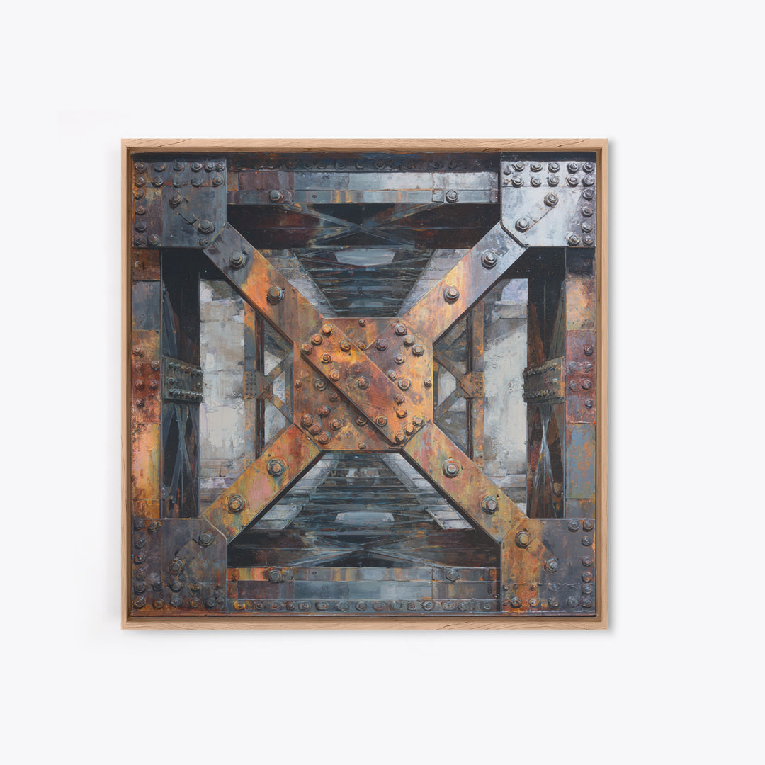 Steel Bridge Truss Framed Canvas Print, Industrial Art, Abstract Painting, Living Room Decor, Fine Art, Foundry, Neutral Decor, IND-1x1-27