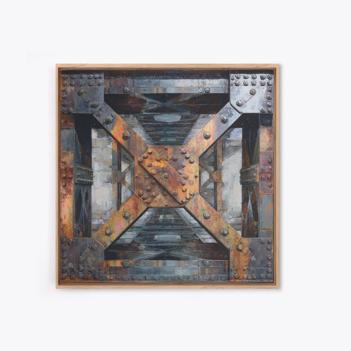 Steel Bridge Truss Framed Canvas Print, Industrial Art, Abstract Painting, Living Room Decor, Fine Art, Foundry, Neutral Decor, IND-1x1-27
