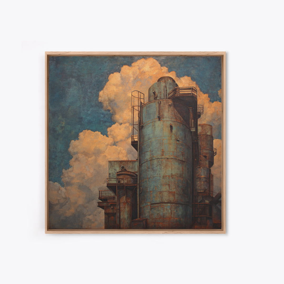 Factory Smokestacks with Moody Sky Canvas Print, Industrial Art, Dining Room Wall Art, Living Room Decor, Fine Art, Foundry, IND-1x1-35