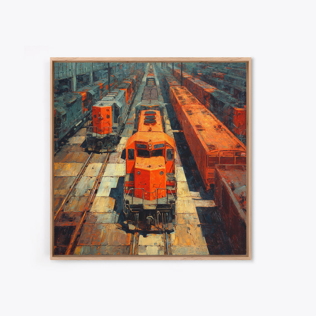 Urban Rail Yard Canvas Print, Industrial Art, Living Room Decor, Watercolor Art, Foundry, Abstract Art, Textured Wall Art, IND-1x1-45
