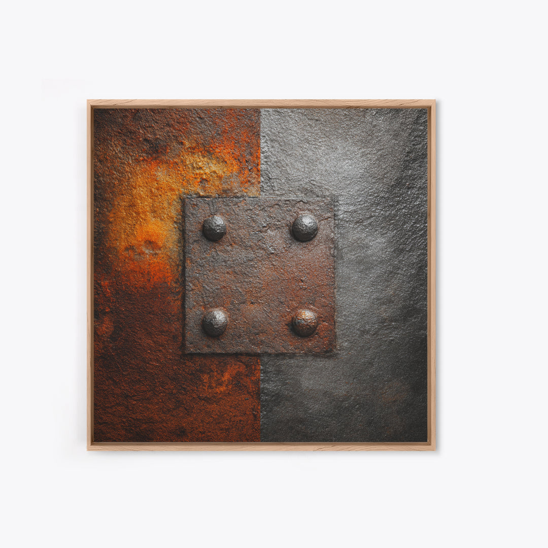 Riveted Metal Panel Texture Study Framed Canvas Print, Industrial Art, Gallery Decor, Living Room Decor, Fine Art, Foundry, IND-1x1-46