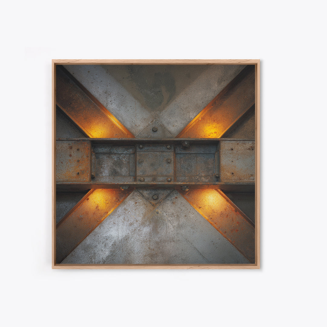 Steel Beams Crossing Like Abstract Lines Framed Canvas Print, Industrial Art, Wall Art, Living Room Decor, Fine Art, Foundry, IND-1x1-65