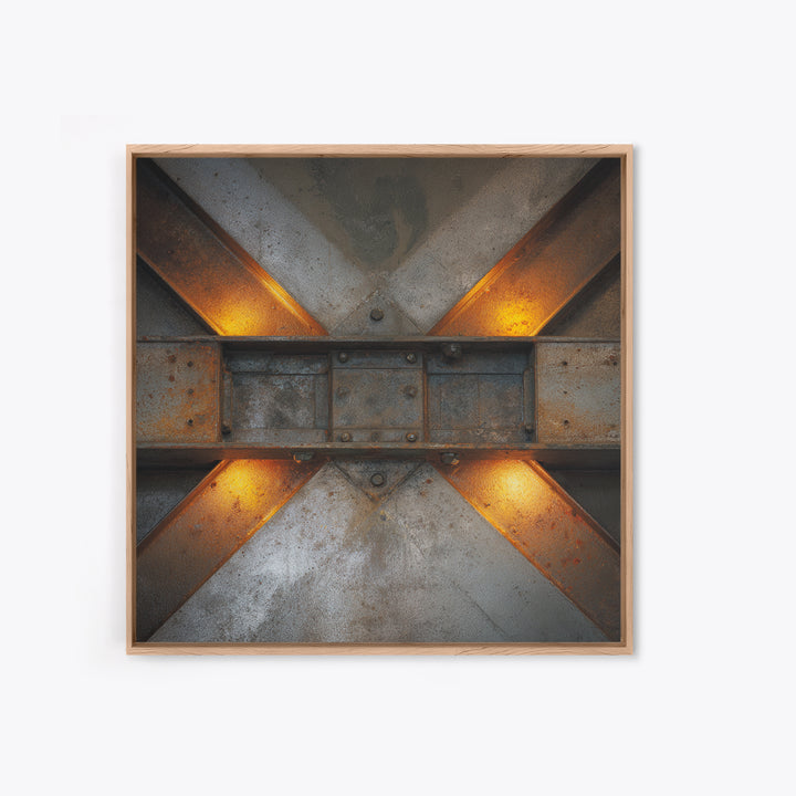 Steel Beams Crossing Like Abstract Lines Framed Canvas Print, Industrial Art, Wall Art, Living Room Decor, Fine Art, Foundry, IND-1x1-65