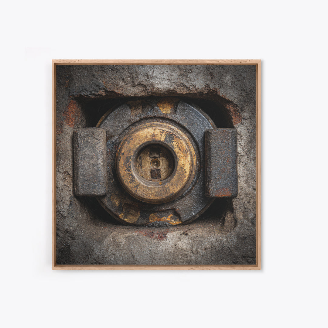 Steam Locomotive Wheel Closeup Framed Canvas Print, Industrial Art, Room Decor, Living Room Decor, Fine Art, Foundry, IND-1x1-78