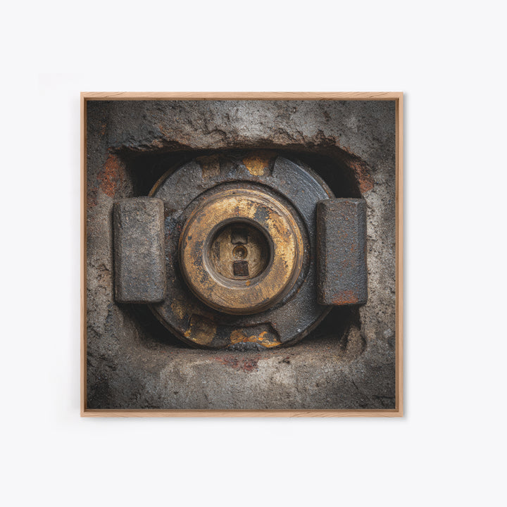 Steam Locomotive Wheel Closeup Framed Canvas Print, Industrial Art, Room Decor, Living Room Decor, Fine Art, Foundry, IND-1x1-78