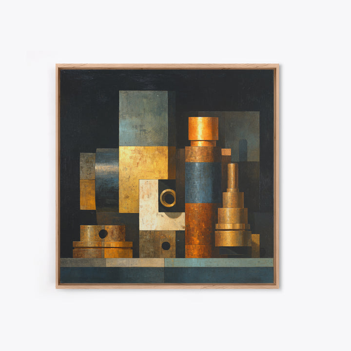 Brass Gauge and Machinery Still Life Canvas Print, Industrial Art, Decor, Living Room Decor, Foundry, Black and White Wall Art, IND-1x1-85