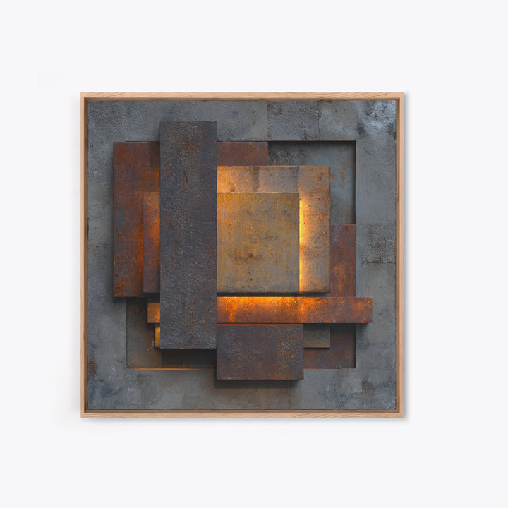Abstract Smoke and Steel Shapes Framed Canvas Print, Industrial Art, Art Print, Living Room Decor, Abstract Art, Foundry, IND-1x1-96