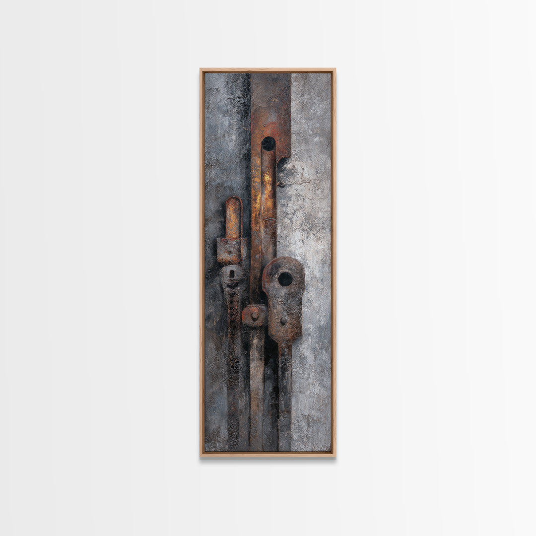 Abstract Smoke and Steel Shapes Canvas Print, Industrial Art, Printables, Living Room Decor, Abstract Art, Foundry, IND-1x3-12