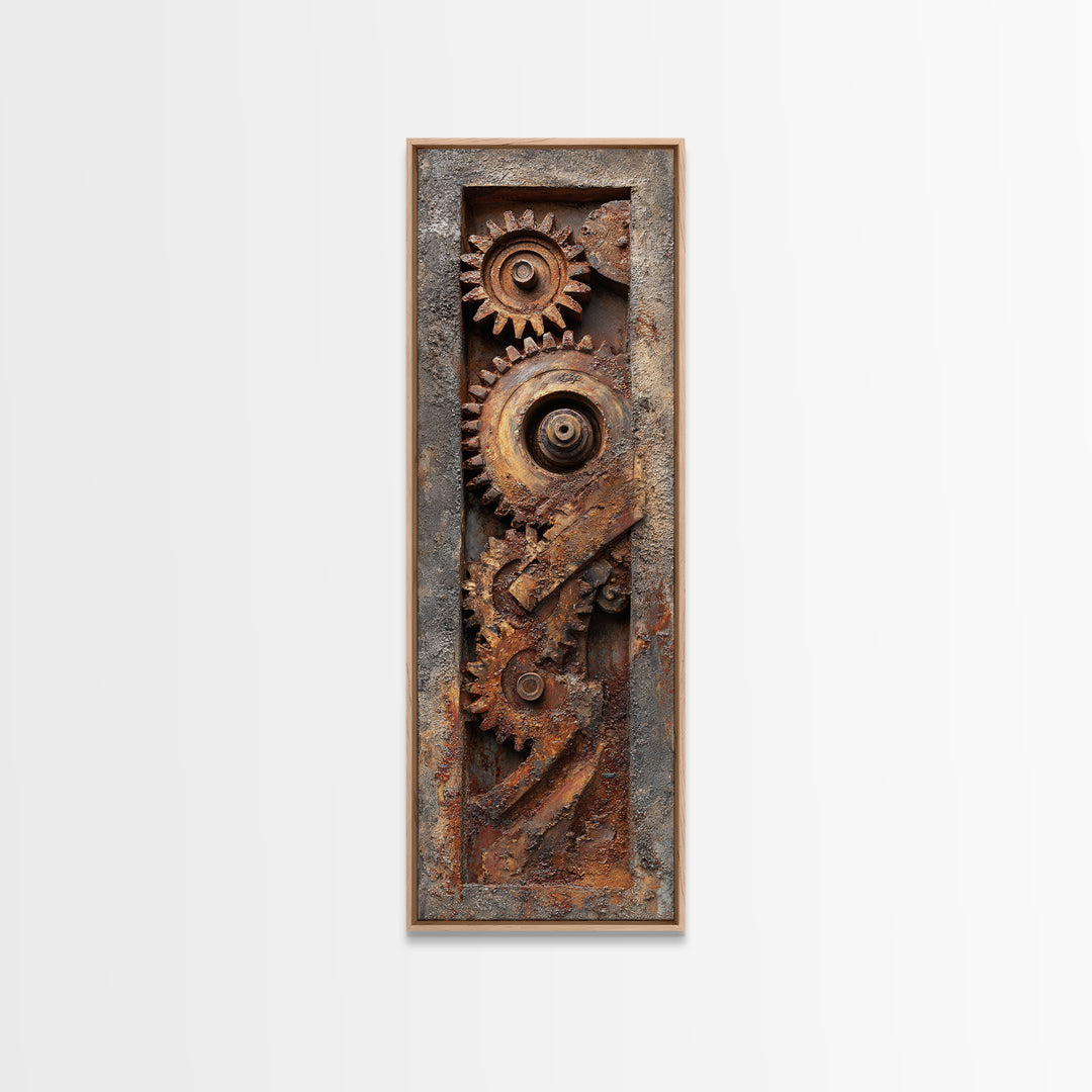 Rusted Gears Arranged as Sculptural Still Life Canvas Print, Industrial Art, Black and White Wall Art, Living Room Decor, IND-1x3-85