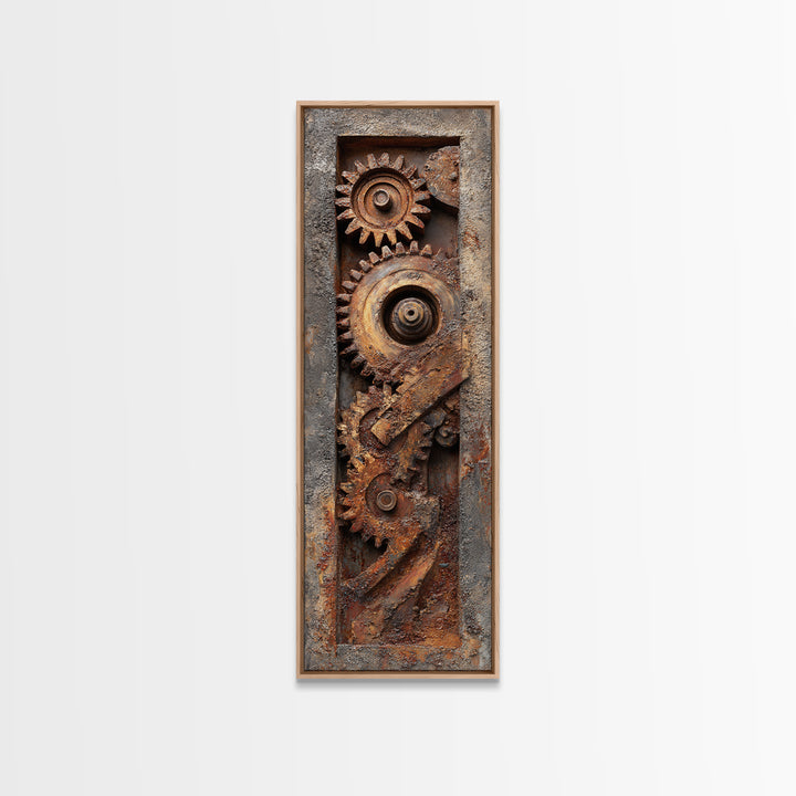 Rusted Gears Arranged as Sculptural Still Life Canvas Print, Industrial Art, Black and White Wall Art, Living Room Decor, IND-1x3-85