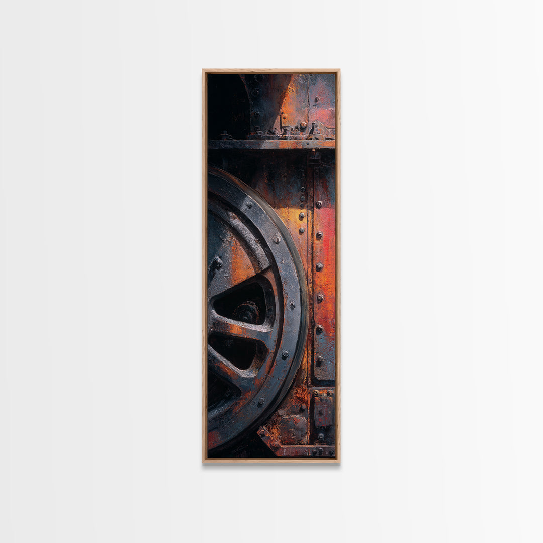 Steam Locomotive Wheel Closeup Canvas Print, Industrial Art, Digital Prints, Living Room Decor, Oil Painting, Foundry, IND-1x3-90