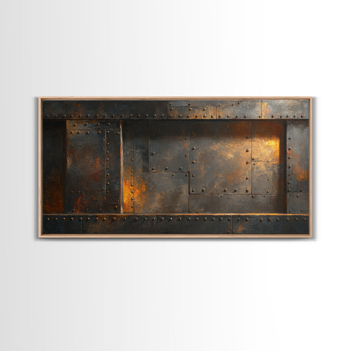 Riveted Metal Panel Texture Study Framed Canvas Print, Industrial Art, Wall Art, Living Room Decor, Fine Art, Foundry, IND-2x1-18